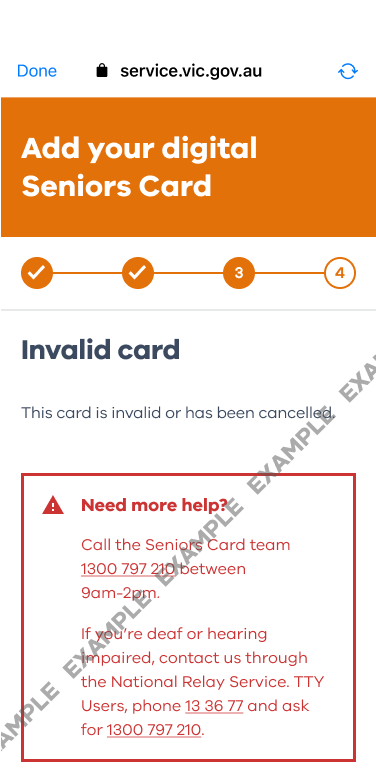 Seniors Card Invalid