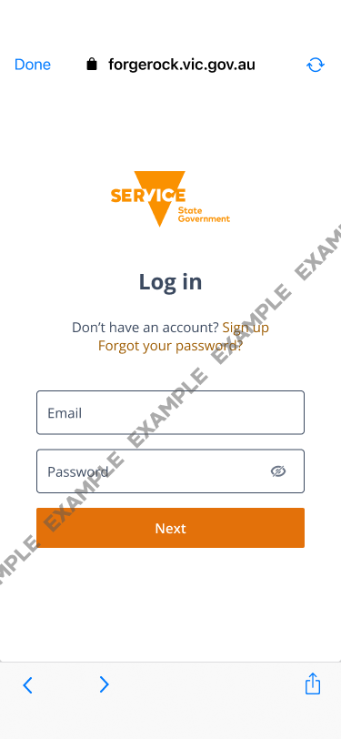 Service Victoria Login Screen